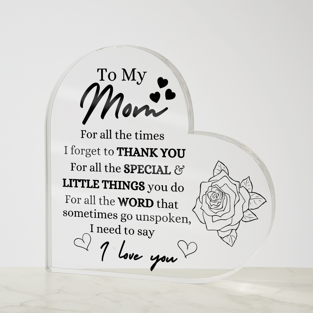 Acrylic Heart-shaped Keepsake Decorative Plaque - Mom Gifts From Daughter/Son - I Love You Mom - Heartfelt Thank You Gif