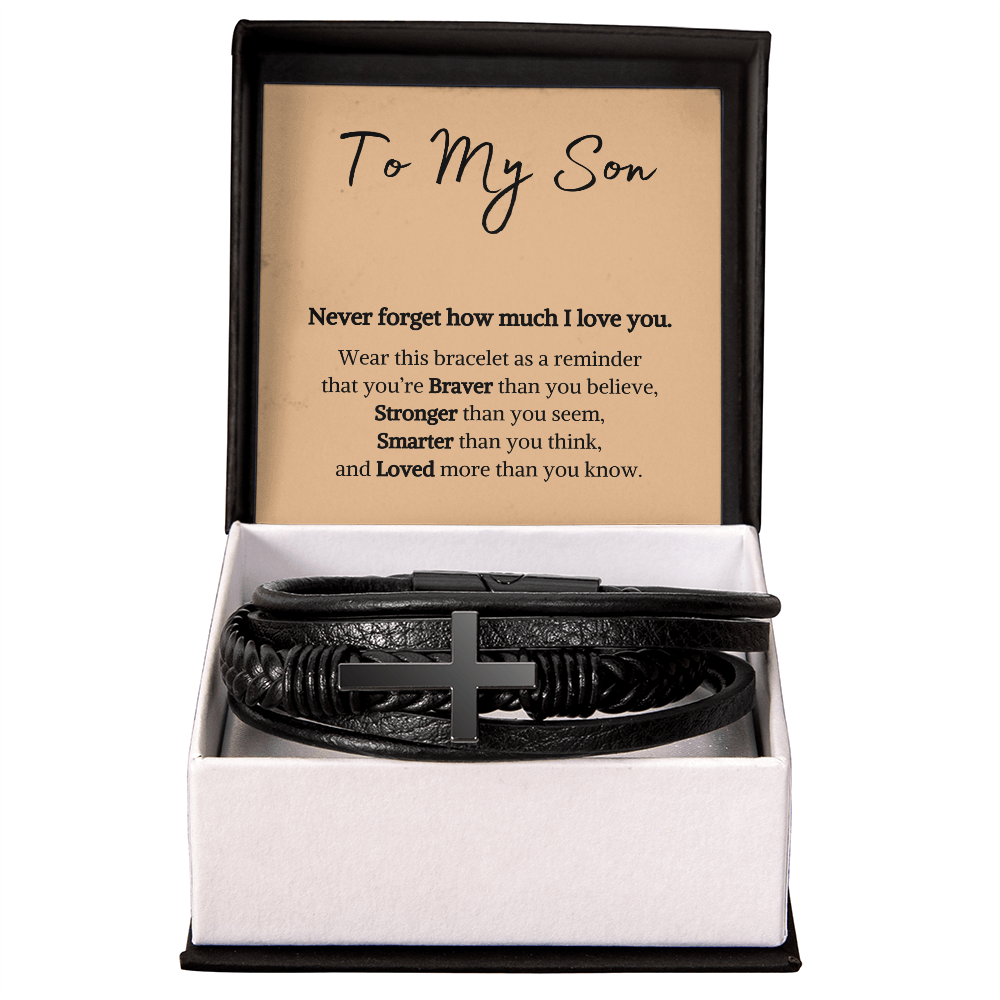 Hope, Faith, And Love! Cross Leather Bracelet | To My Son
