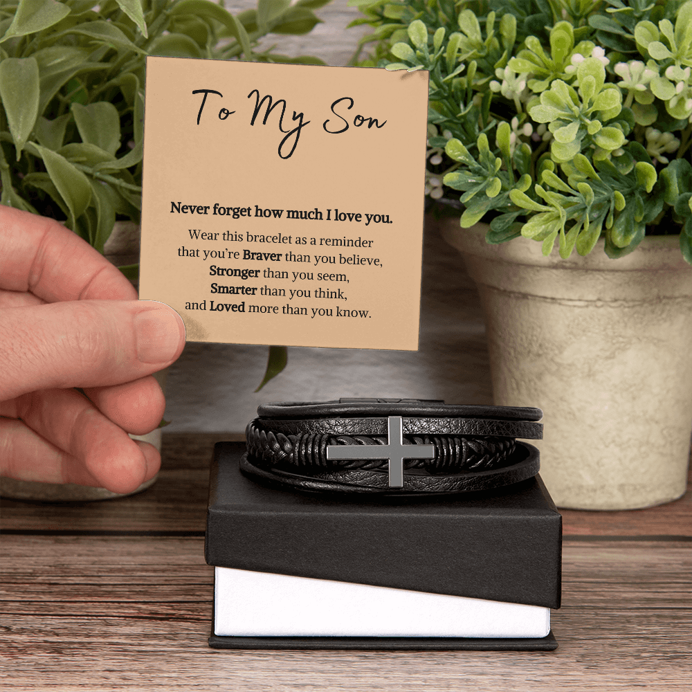 Hope, Faith, And Love! Cross Leather Bracelet | To My Son