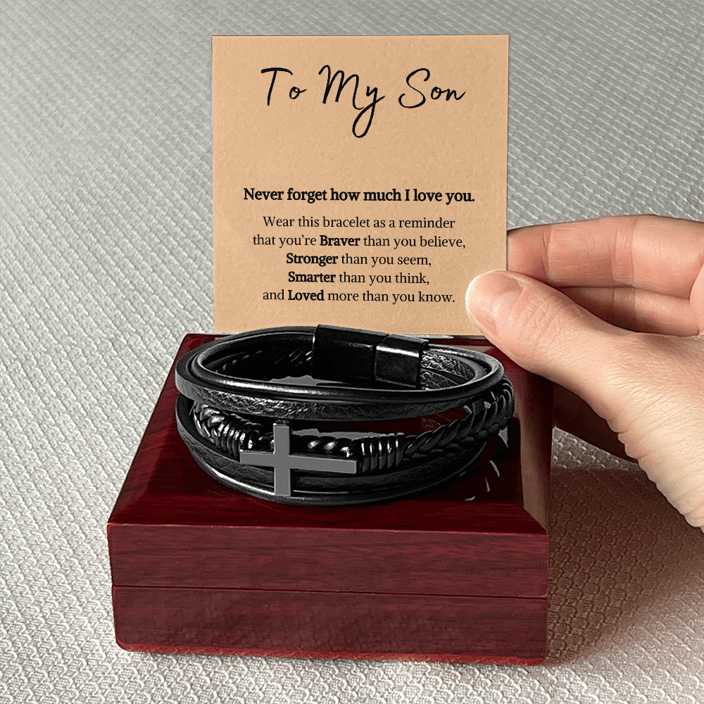 Hope, Faith, And Love! Cross Leather Bracelet | To My Son