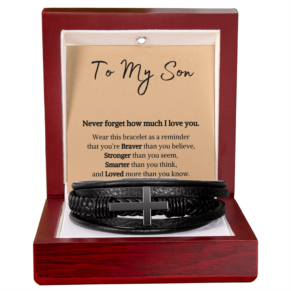 Hope, Faith, And Love! Cross Leather Bracelet | To My Son