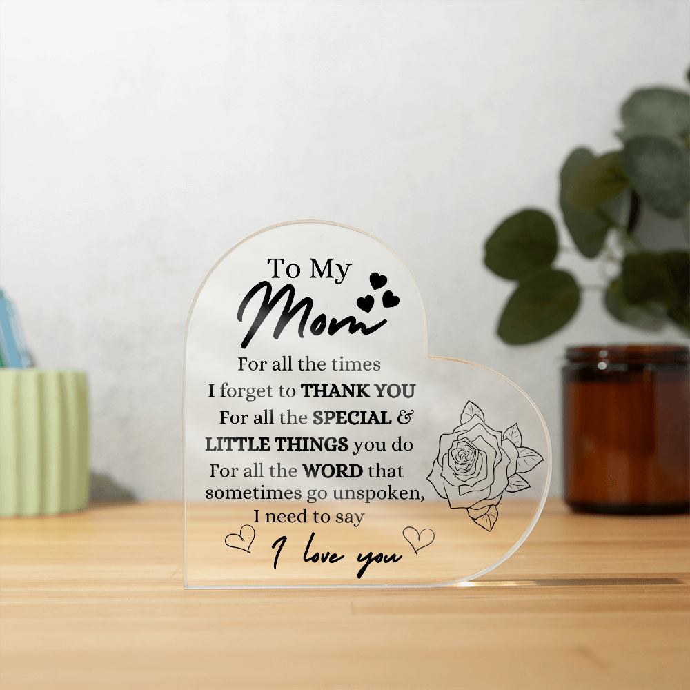 Acrylic Heart-shaped Keepsake Decorative Plaque - Mom Gifts From Daughter/Son - I Love You Mom - Heartfelt Thank You Gif