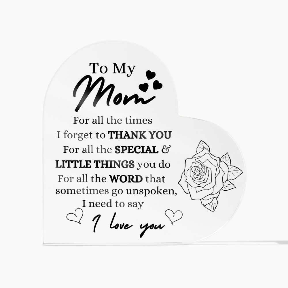 Acrylic Heart-shaped Keepsake Decorative Plaque - Mom Gifts From Daughter/Son - I Love You Mom - Heartfelt Thank You Gif