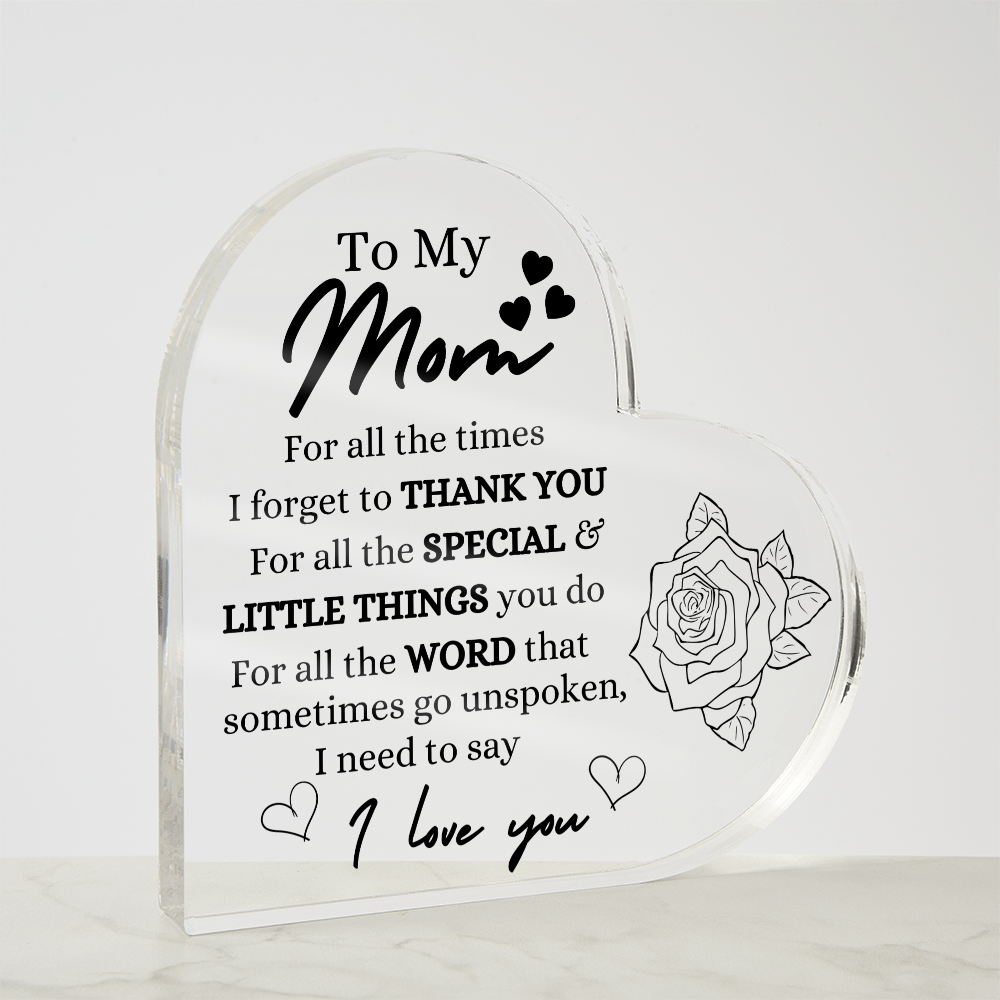 Acrylic Heart-shaped Keepsake Decorative Plaque - Mom Gifts From Daughter/Son - I Love You Mom - Heartfelt Thank You Gif