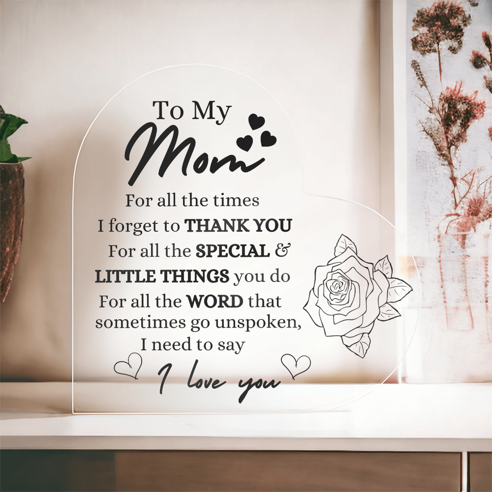 Acrylic Heart-shaped Keepsake Decorative Plaque - Mom Gifts From Daughter/Son - I Love You Mom - Heartfelt Thank You Gif