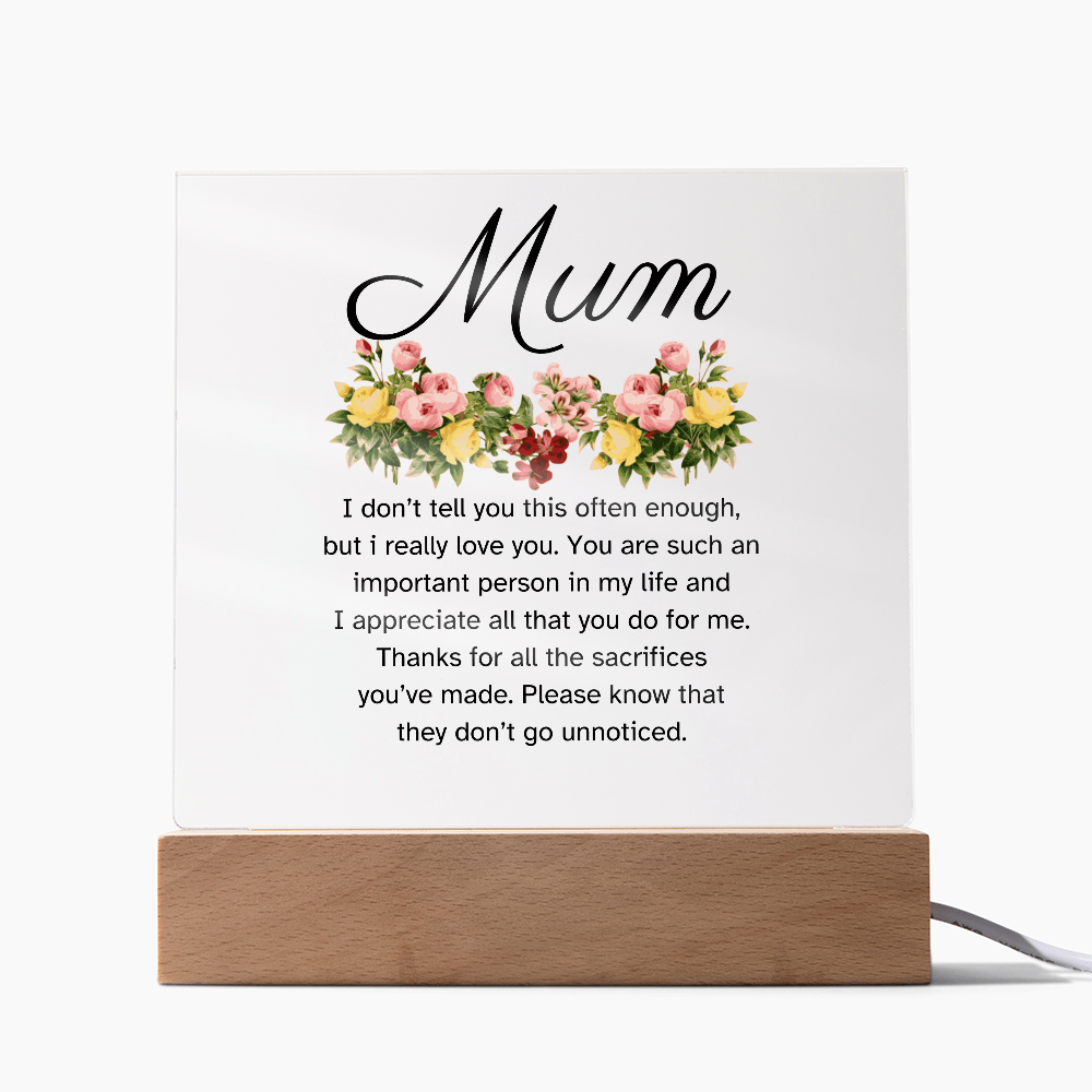 Led Acrylic Desk Plaque Sign Keepsake - Gifts For Mother From Daughter Son - Thank You Appreciation Gifts For Mother