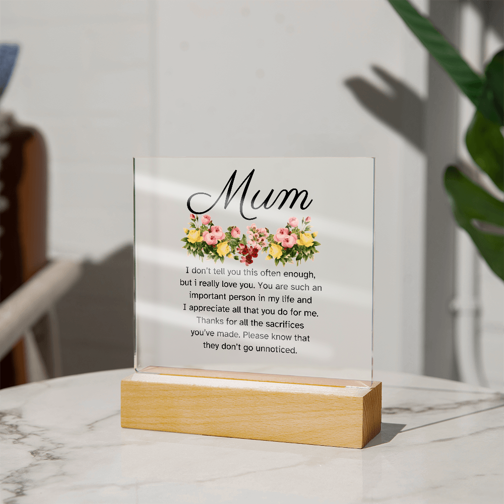 Led Acrylic Desk Plaque Sign Keepsake - Gifts For Mother From Daughter Son - Thank You Appreciation Gifts For Mother