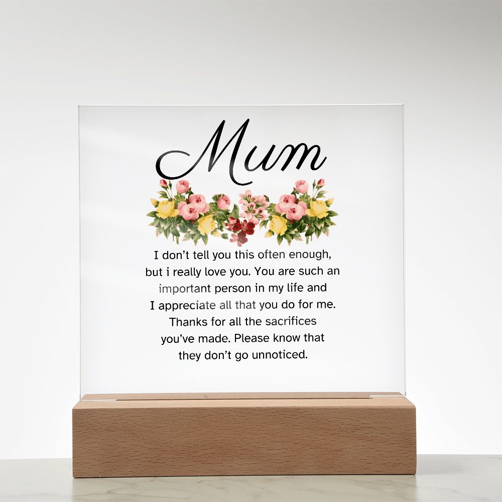 Led Acrylic Desk Plaque Sign Keepsake - Gifts For Mother From Daughter Son - Thank You Appreciation Gifts For Mother