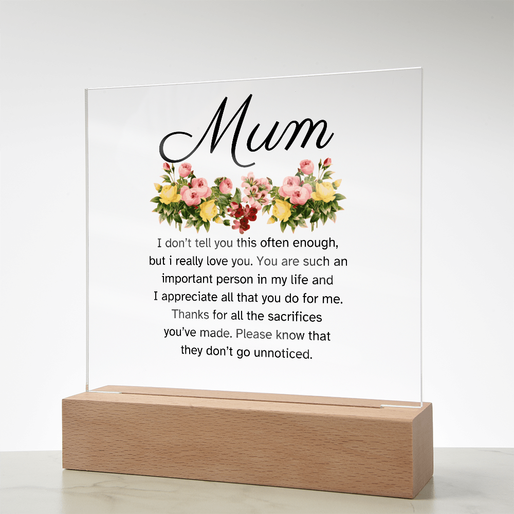 Led Acrylic Desk Plaque Sign Keepsake - Gifts For Mother From Daughter Son - Thank You Appreciation Gifts For Mother