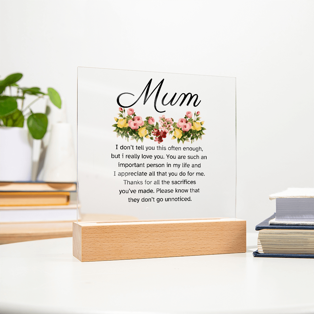 Led Acrylic Desk Plaque Sign Keepsake - Gifts For Mother From Daughter Son - Thank You Appreciation Gifts For Mother