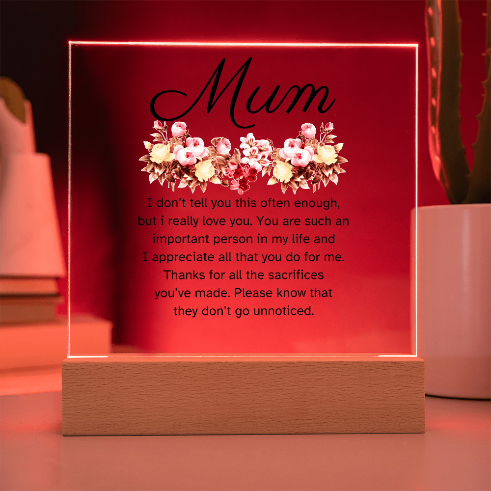 Led Acrylic Desk Plaque Sign Keepsake - Gifts For Mother From Daughter Son - Thank You Appreciation Gifts For Mother